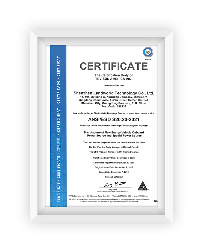 ESD S20.20 Management System Certificate (TUV)